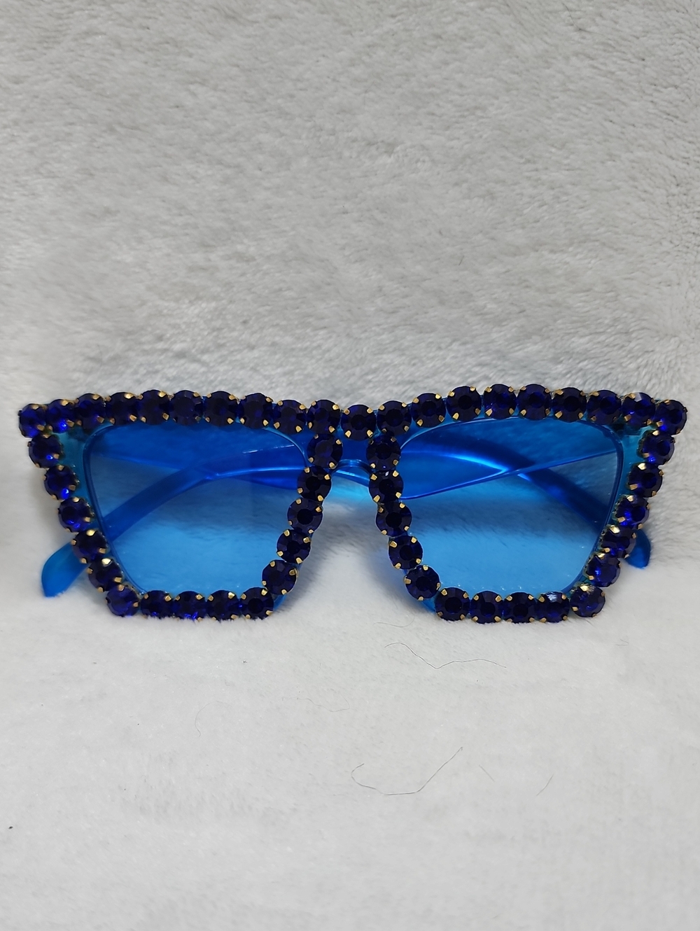 Dolls Kill Azure Club Glam Rhinestone Oversized Blue Sunglasses